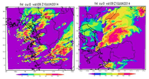 Vertical reflectivity at 1800KST by WRF simulation.