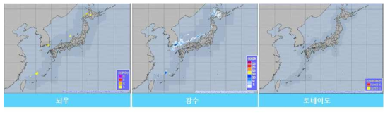 Predicted products(thunderstorm, precipitation, tornadoes) by Japan Meteorological Agency