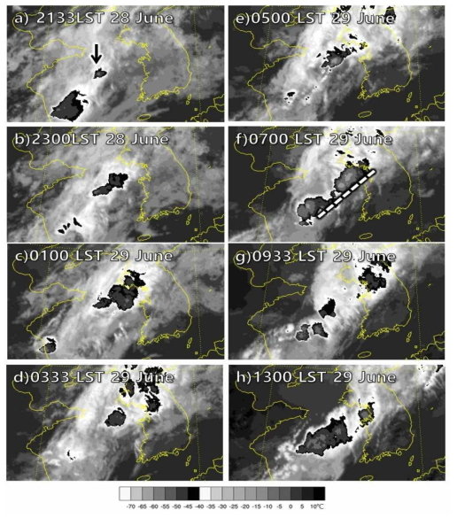 MTSAT enhanced infrared imagery from 21 LST 28 through 13 LST 29 June 2011.