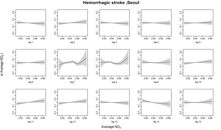 Hemorrhagic stroke발병과 이산화질소의 Lag1~15