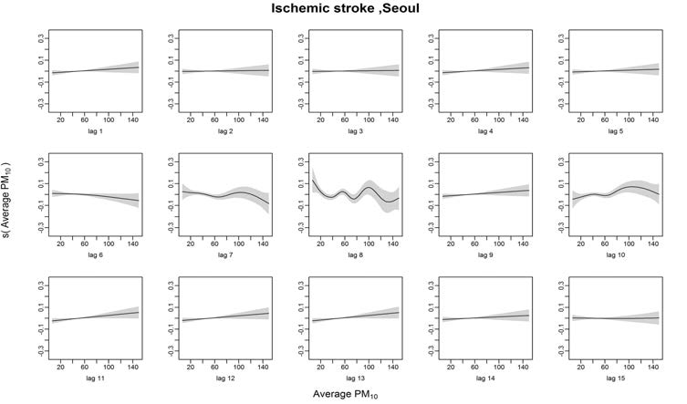 Ischemic stroke발병과 PM10의 Lag1~15