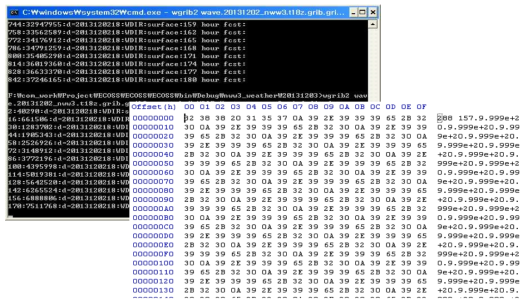 NWW3/GFS GRIB2 파일 원본 1차 가공 실행화면