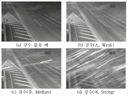 강수 강도에 따른 도로영상 비교