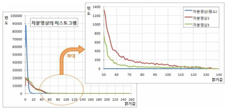 차분 영상의 히스토그램