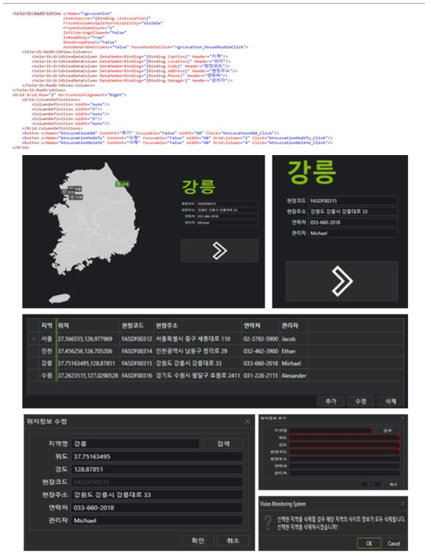 지역별 운영사이트 선택 및 관리화면