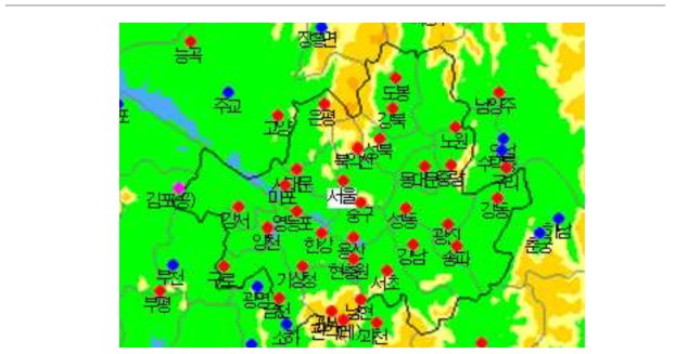 우리나라 수도권 AWS 강우관측망