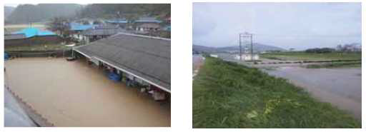 Flooded houses and fields according to typhoon.