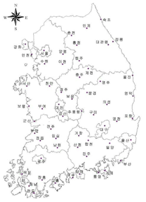 분석 대상 지점의 분포