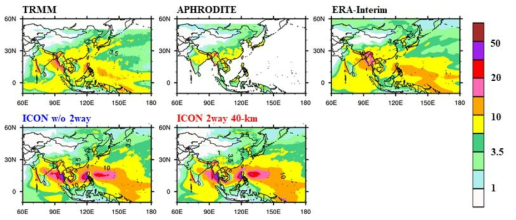 JJA mean precipitation (2000-2007) over Asia in mm/day.