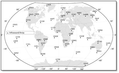 국제 공중음파 관측망(IMS) 의 관측소 위치도