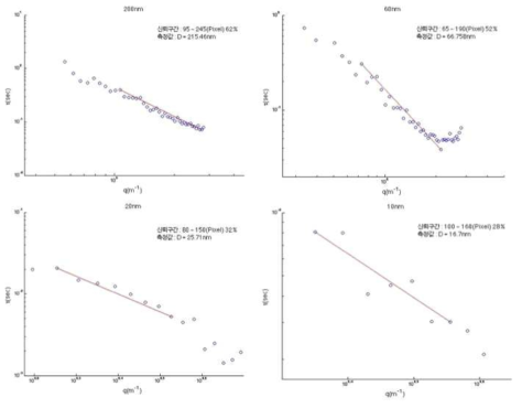 이미징 나노입도 분석기 해석원리에 의한 200, 60, 20, 10 nm 입자의 측정 결과