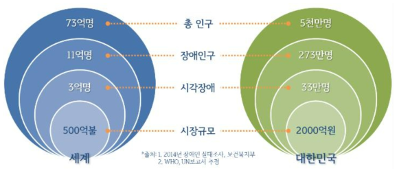 국내․외 장애인 인구 및 시각장애 보조기기 시장 규모