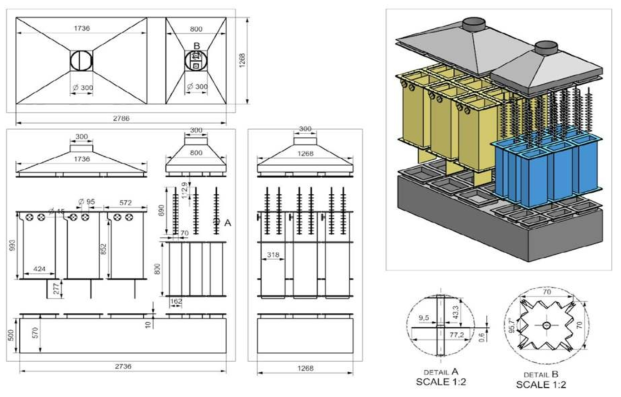 모듈화된 스크러버 및 전기집진시스템 스케일업 2D, 3D 설계 자료