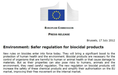 유럽-항균제(Biocides) 관련 규정 제정 (2012.7.25.)