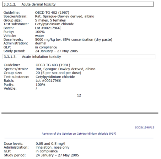 Cetylpyridinium chloride의 안전성 자료
