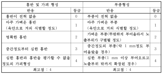 임상증상 및 피부반응 평가표