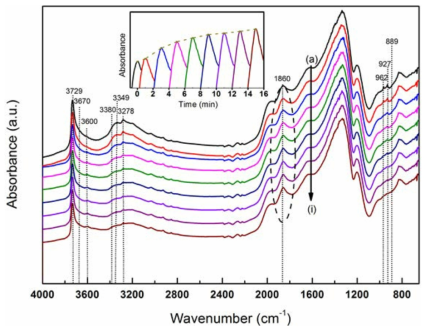 수증기 존재하에서 Fe/BEA 제올라이트 촉매의 NO흐름에 따른 in-situ DRIFTS spectra