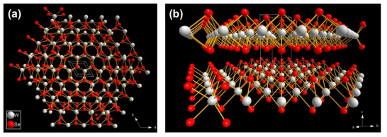WSe2 화합물 분자구조: (a) 수직방향, (b) 수평방향