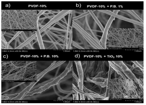 프루시안 블루가 첨가된 PVDF 나노섬유의 SEM 사진.