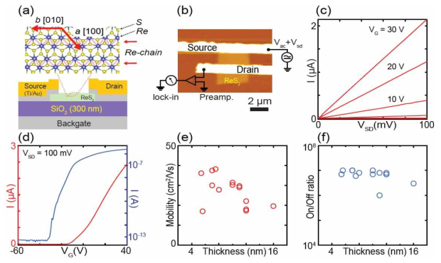이차원 물질 ReS2 소자 제작과 전기적 특성 평가.