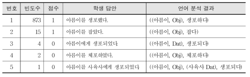 학생 답안의 언어 분석 결과