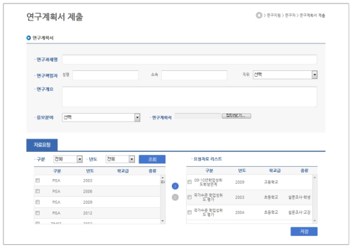 연구계획서 제출 화면