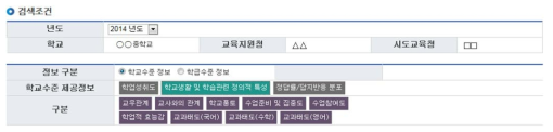 통계 정보 검색 화면-학교생활 및 학습관련 정의적 특성