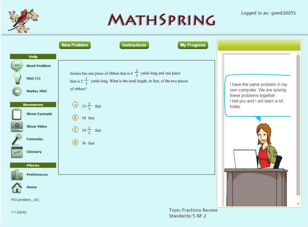 MathSpring의 온라인 튜터