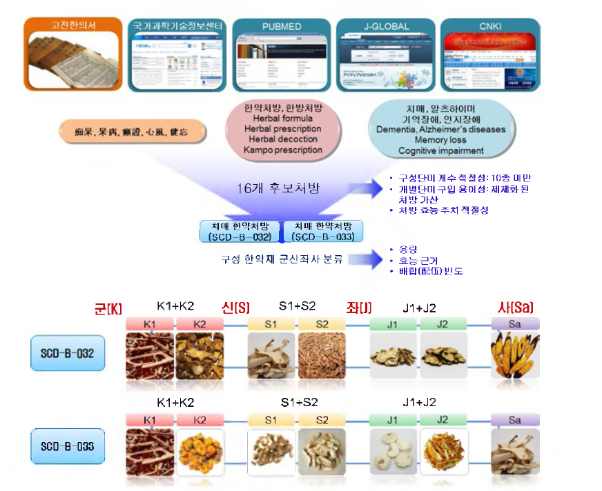 연구 대상 치매처방 선정 과정 및 군신좌사 분류