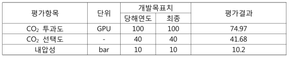 단일분리막 모듈의 성능평가 결과