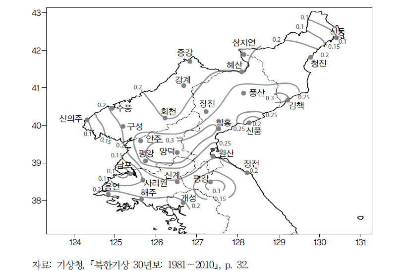 지난 28년(1978～2000년) 대비 최근 30년(1981～2010년) 연평균기온 편차