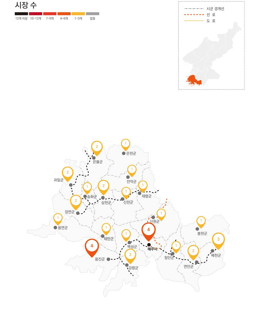 황해남도 시/군별 시장 수