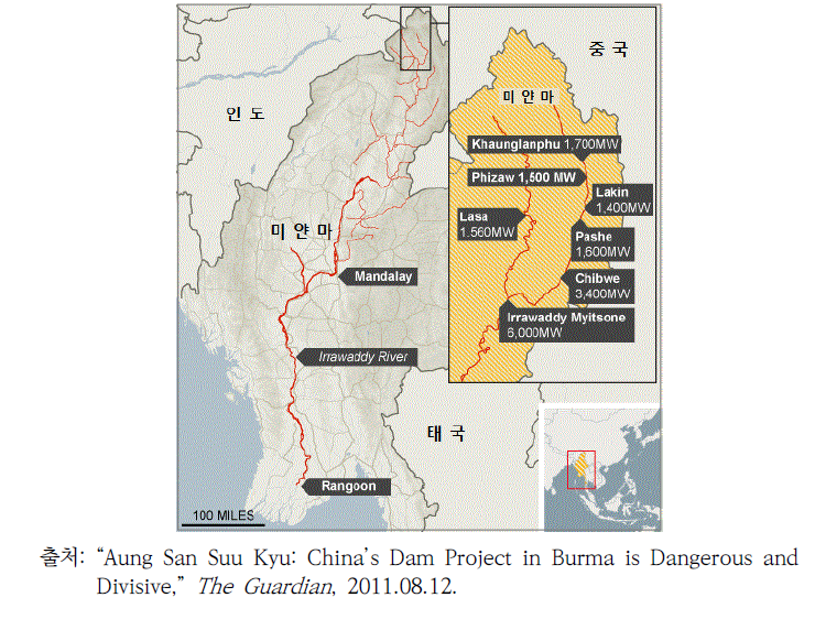중국의 미얀마 북동부 수력발전소 건설 계획
