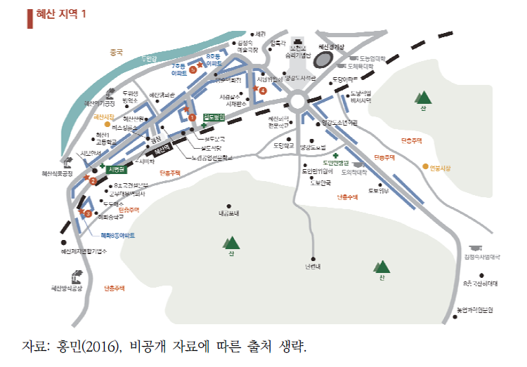 혜산시 중심부 지도