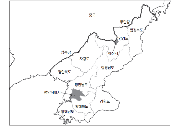평양시와 혜산시의 위치