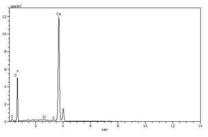 HCl 첨가 없이 합성된 CaF2의 EDS 스펙트럼(run 1)