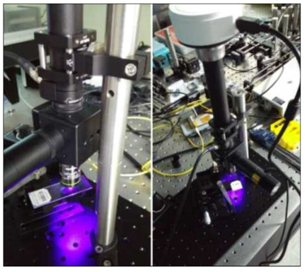 형광조명광학계와 초점가변 광학소자를 이용하여 구성된 초기 20배 형광검경의 모습