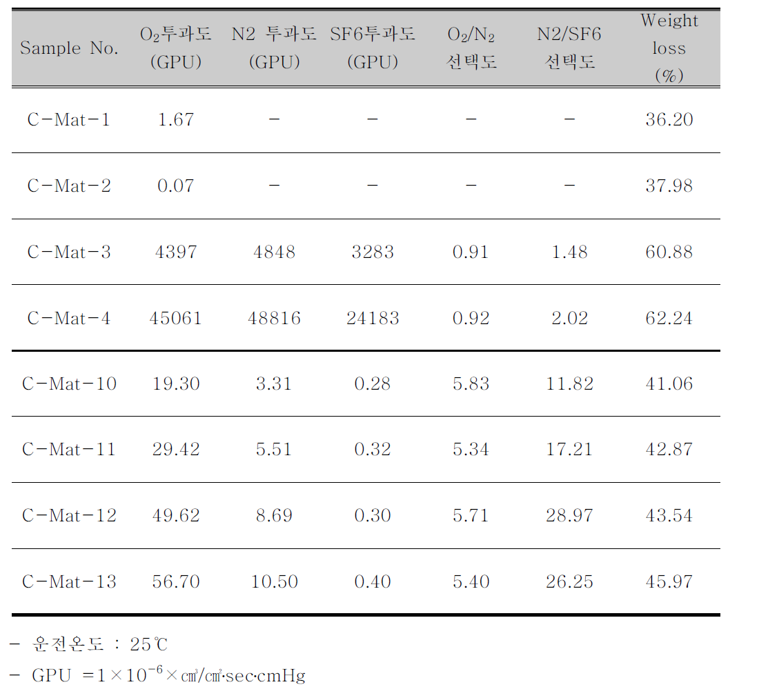 CMS 중공사막의 기체 투과 성능