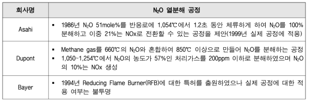 N2O의 열분해 공정에 관한 해외 현황