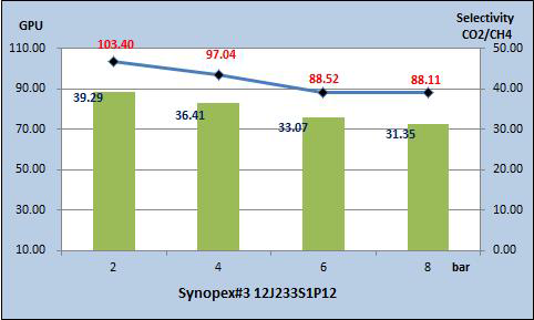 Synopex 12J233S1P12 의 압력 변화에 따른 투과 및 분리 특성