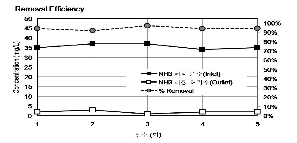 전자장을 이용한 암모니아 세정수의 처리 결과
