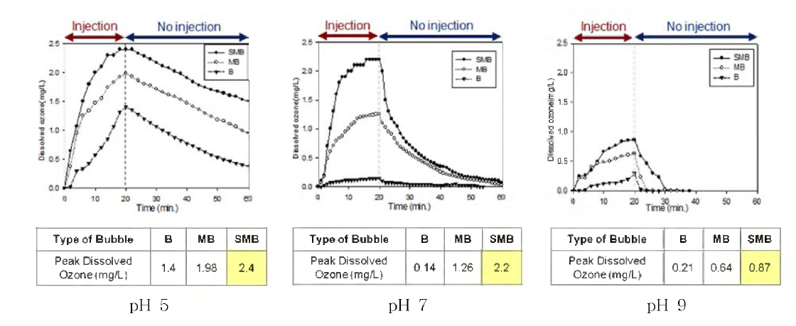오존주입 시 기포 크기에 따른 용존 오존