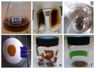 Images of solution and powders during the synthesis of iron acetate