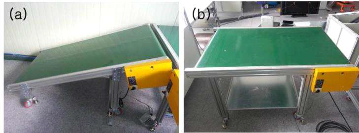 (a) 분해 공정 작업대 이송장치 (b) 유가금속 회수 공정 이송 장치