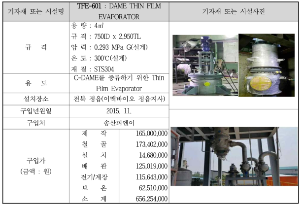 TFE-601 : 단량체(DAME) 박막증류 설비