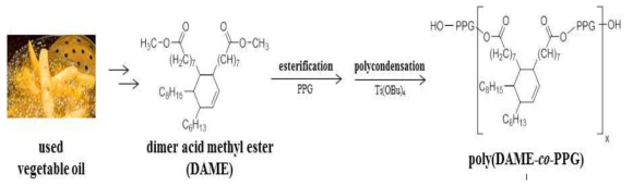 다이머산 메틸에스테르 폴리에스테르의 합성 과정.