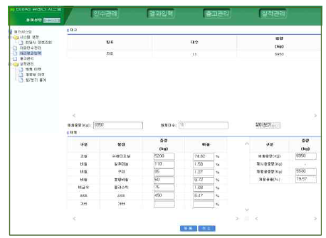 파쇄재활용시스템 결과 처리화면