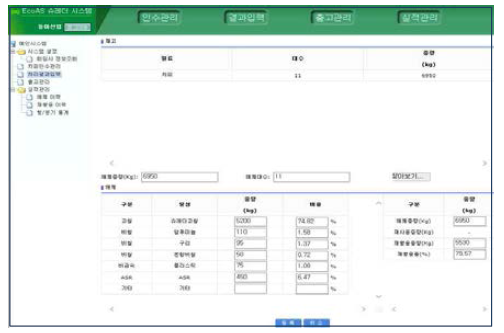 파쇄재활용업체 재활용 관리화면