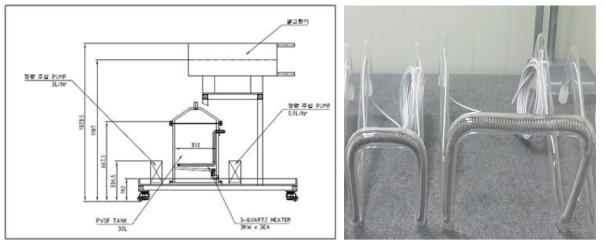 Design of HCl evaporation system and Photo of Quartz Heater element.