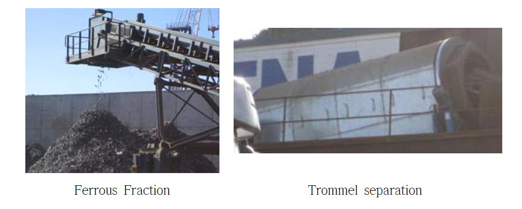 Stena Jern & Metal에서 분리된 철금속와 Trommel 공정과정